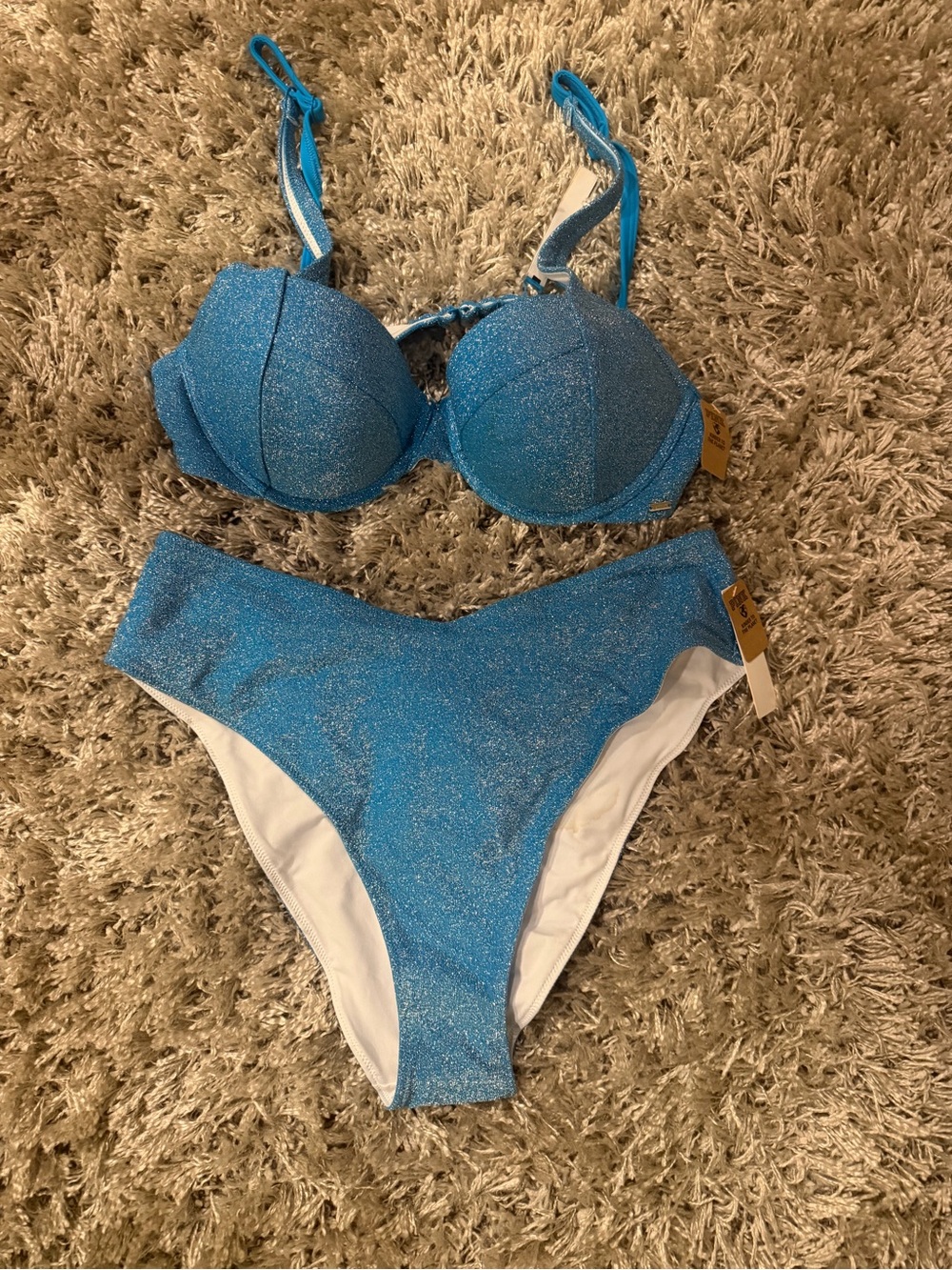 Brand new Victorias Secret sparkle Teal-Blue Bikini Set -Glitter Push-Up Top